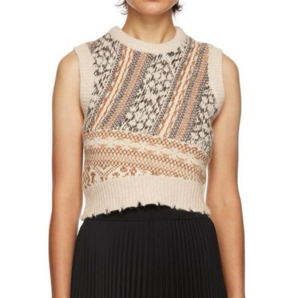 rag & bone Hollis Fair Isle Sweater Vest XL Wool Alpaca Sleeveless Neutral